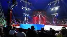 Attempting Triple Front Somersault on Trampoline