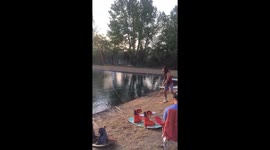 Guy Attempting Wakeboarding On Lake Fail