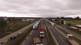 Drone footage shows Chile’s nationwide trucker strike