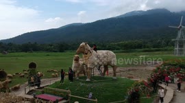 Animal-shaped characters made from hay in northern Thailand