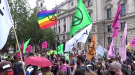 Extinction Rebellion crowds enter Parliament Square to samba on day three of September protests - London