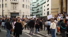 Child protection anti-BBC protest outside BBC Broadcasting House in London