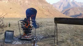 Making fire in African mountains