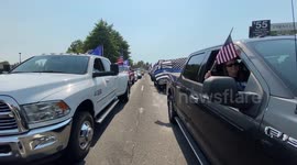 Huge Lineup of Trucks and Cars for Trump in Oregon