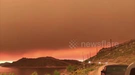 Orange smoky haze over Colorado due to Cameron Peak Fire