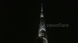 Shining tower of  Burj Khalifa at night time, Dubai, UAE