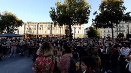Feminist protesters march in streets of Nantes, France