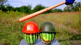 Experiment: Watermelons in a Military & Construction Helmets vs Baseball Bat