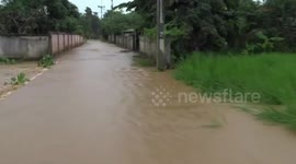 Roads flooded after heavy rain northern Thailand