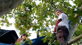 Anti-HS2 climate change activists remain in Parliament Square trees after nine days of protest.