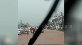 Roads flooded after heavy rain in Vientiane, Laos