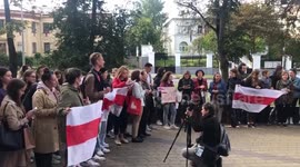 Minsk students sing Happy Birthday to Belarusian opposition leader Svetlana Tikhanovskaya