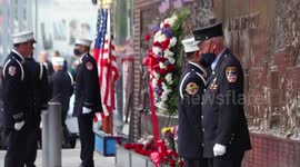 Firefighters gather at ground zero in New York City on anniversary of 9/11