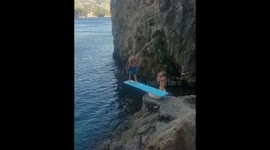 Little boy bellyflops