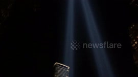September 11 commemoration 2020 in New York City, beams of light.