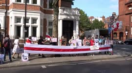 Belarusian picket outside Russian Embassy in London ahead of President Lukashenko visit to Russia
