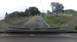 SUV runs red light and Flips