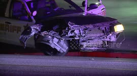 Cop car crashes into street light in Riverside, California