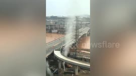 Gas sprays into air after pipe bursts due to construction work in China