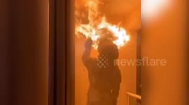 Chinese firefighters set giant hornet's nest ablaze in apartment