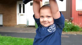 Four-year-old boy who has defeated leukaemia TWICE defies the odds to start first day of school