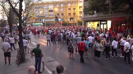 Protest led by leader of right wing party, Hristijan Mickovski in Skopje, North Macedonia