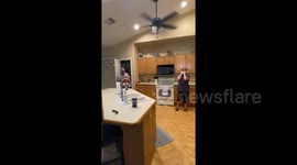 Priceless reaction at mom's 65th birthday surprise in Arizona with hidden family member in the pantry