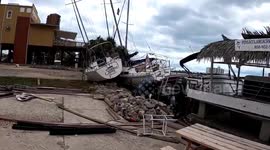Shipwrecks on Pensacola Beach, Florida after Hurricane Sally