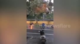 Typhoon Noul blows motorcyclists off bikes in Vietnam