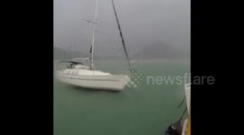 Boats off Lefkas coast in Greece battered by intense storm