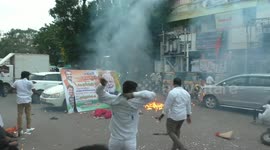 Huge bunch of gas-filled balloons EXPLODES at birthday party for Indian PM