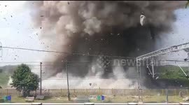 Powerlines left crushed after massive ‘controlled’ explosion goes wrong