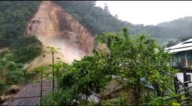 Moment landslide hits Lepa Rada district in northeast India, killing two