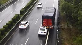Motorists miraculously escape death after car crushed and dragged under truck rear