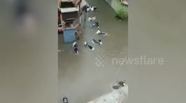India Floods: Motorcycles Submerged After Heavy Rain
