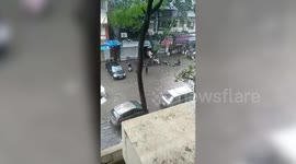 Roads submerged during ongoing floods in Mumbai