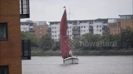 Sailing Barge Will using sail power to deliver cargo up the Thames to London