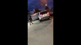 Hilarious moment men drop new television in Australian driveway