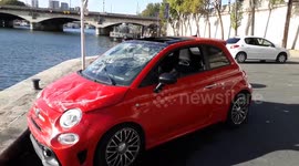 Paris: A car fell in the Seine River face to the Eiffel Tower. Pont de Iena. 26sept2020