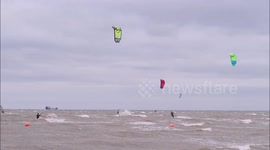 Windy day for kitesurfing in Minster on Sea, Kent, UK
