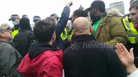 Fights break out and Trafalgar Square protest