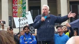 Conspiracy theorist David Icke urges people to take their 'bloody masks off' on steps of National Gallery in London during anti-lockdown protest