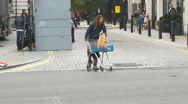 Man disrupts traffic with dog in shopping trolley