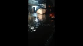 Typhoon Vongfong hits,created flood, stranded vehicle