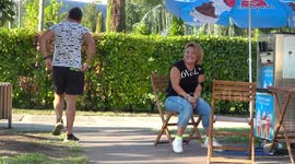 Prankster reveals 'man thong' to public as he struts his stuff in latest gag