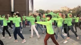 Climate change protesters dance in Moscow, Russia