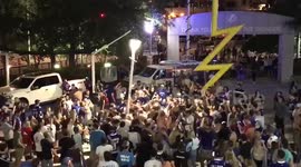 Tampa Bay Lightning fans topple lamp post in Stanley Cup win celebrations