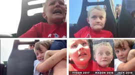 US dad records his three sons' contrasting reactions to their first roller coaster ride