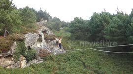 Highliner sets world record crossing dangerous tightrope without safety cable