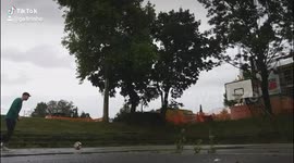 Halfcourt trickshot from ground
